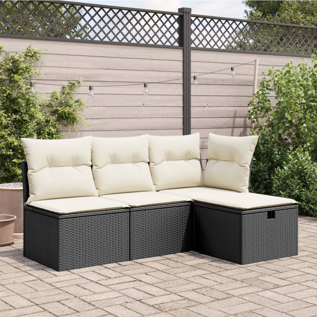 Sgabello Giardino con Cuscino Nero 55x55x37 cm in Polyrattan - homemem39