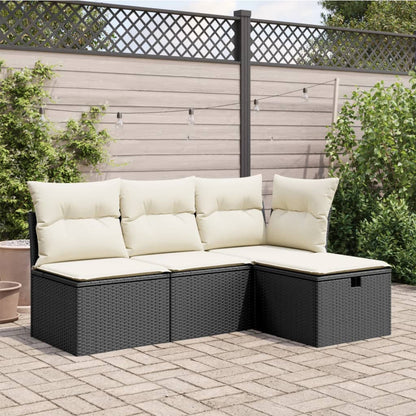 Sgabello Giardino con Cuscino Nero 55x55x37 cm in Polyrattan - homemem39