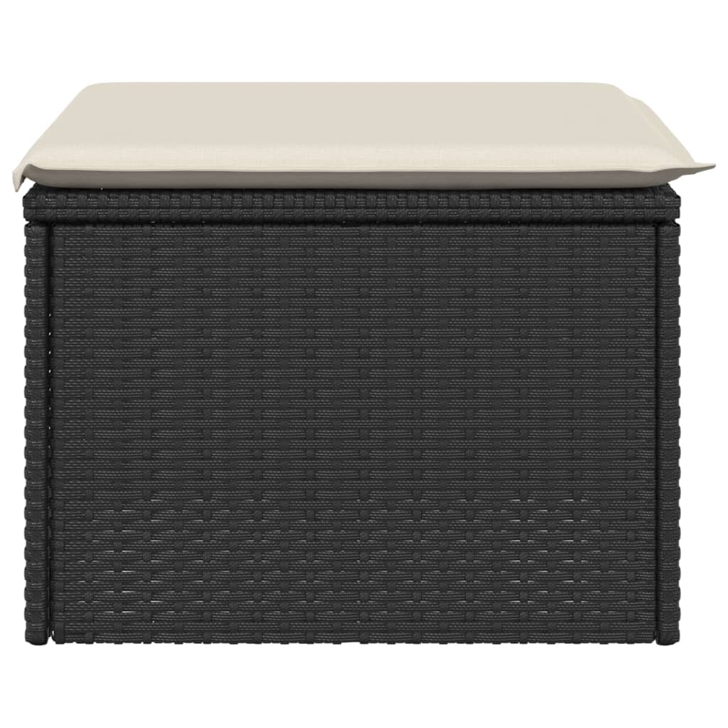 Sgabello Giardino con Cuscino Nero 55x55x37 cm in Polyrattan