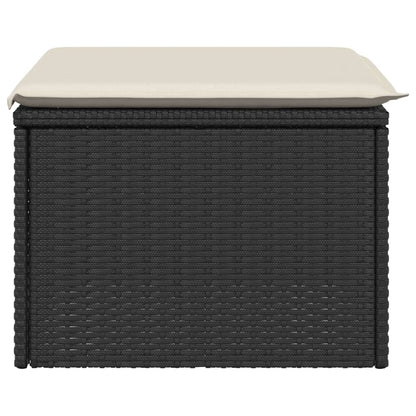 Sgabello Giardino con Cuscino Nero 55x55x37 cm in Polyrattan