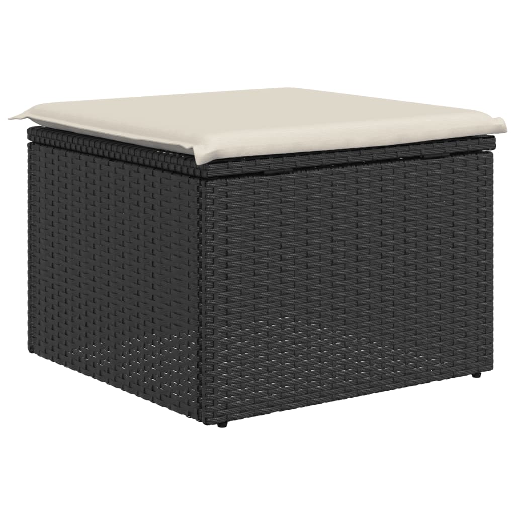 Sgabello Giardino con Cuscino Nero 55x55x37 cm in Polyrattan - homemem39