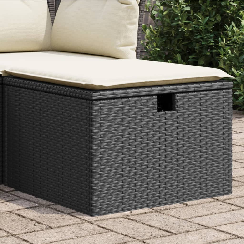 Sgabello Giardino con Cuscino Nero 55x55x37 cm in Polyrattan