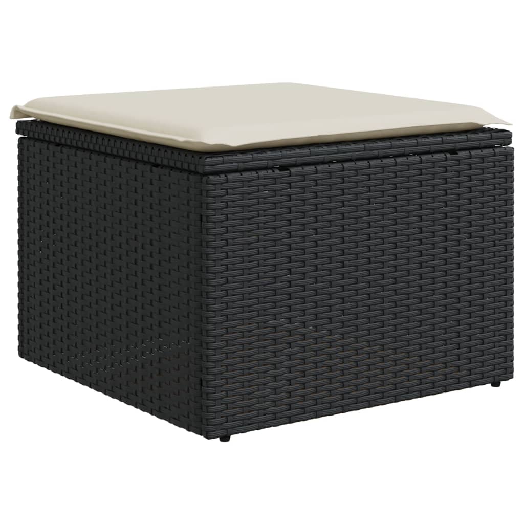 Sgabello Giardino con Cuscino Nero 55x55x37 cm in Polyrattan - homemem39