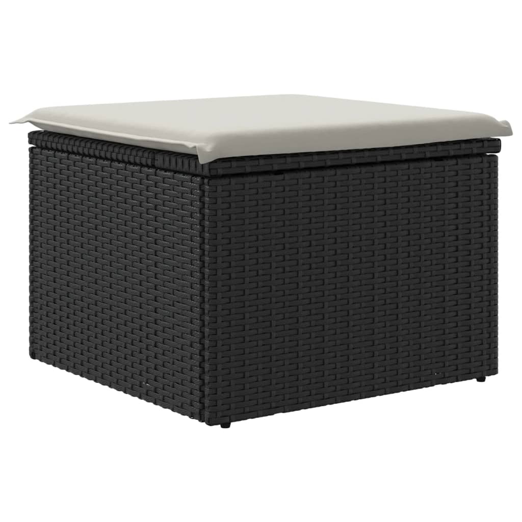 Sgabello Giardino con Cuscino Nero 55x55x37 cm in Polyrattan - homemem39