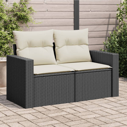 Divano da Giardino con Cuscini a 2 Posti Nero in Polyrattan | homemem39