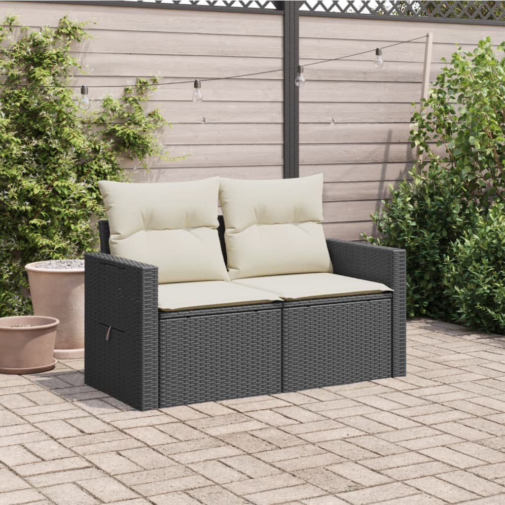 Divano da Giardino con Cuscini a 2 Posti Nero in Polyrattan | homemem39