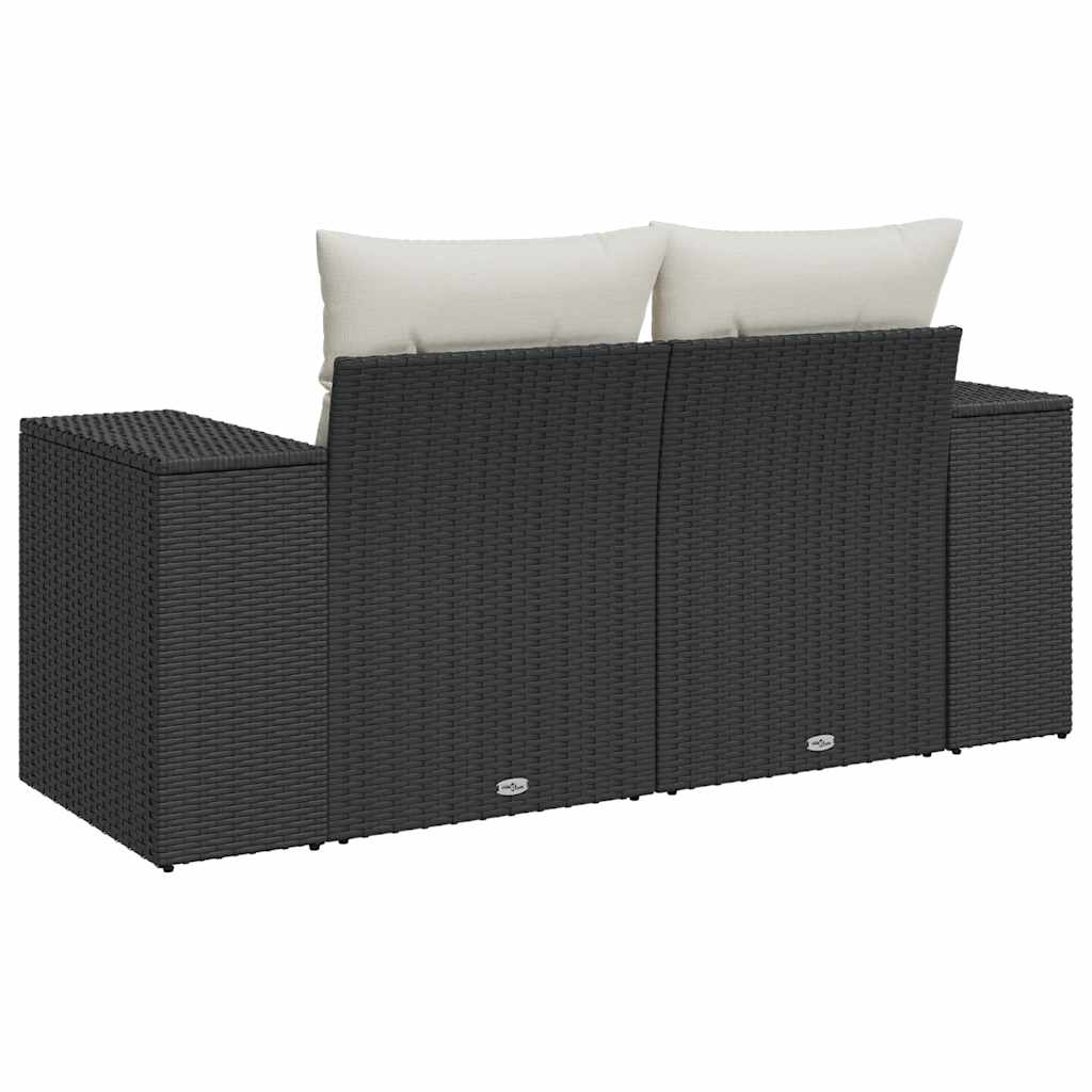 Divano da Giardino con Cuscini a 2 Posti Nero in Polyrattan | homemem39