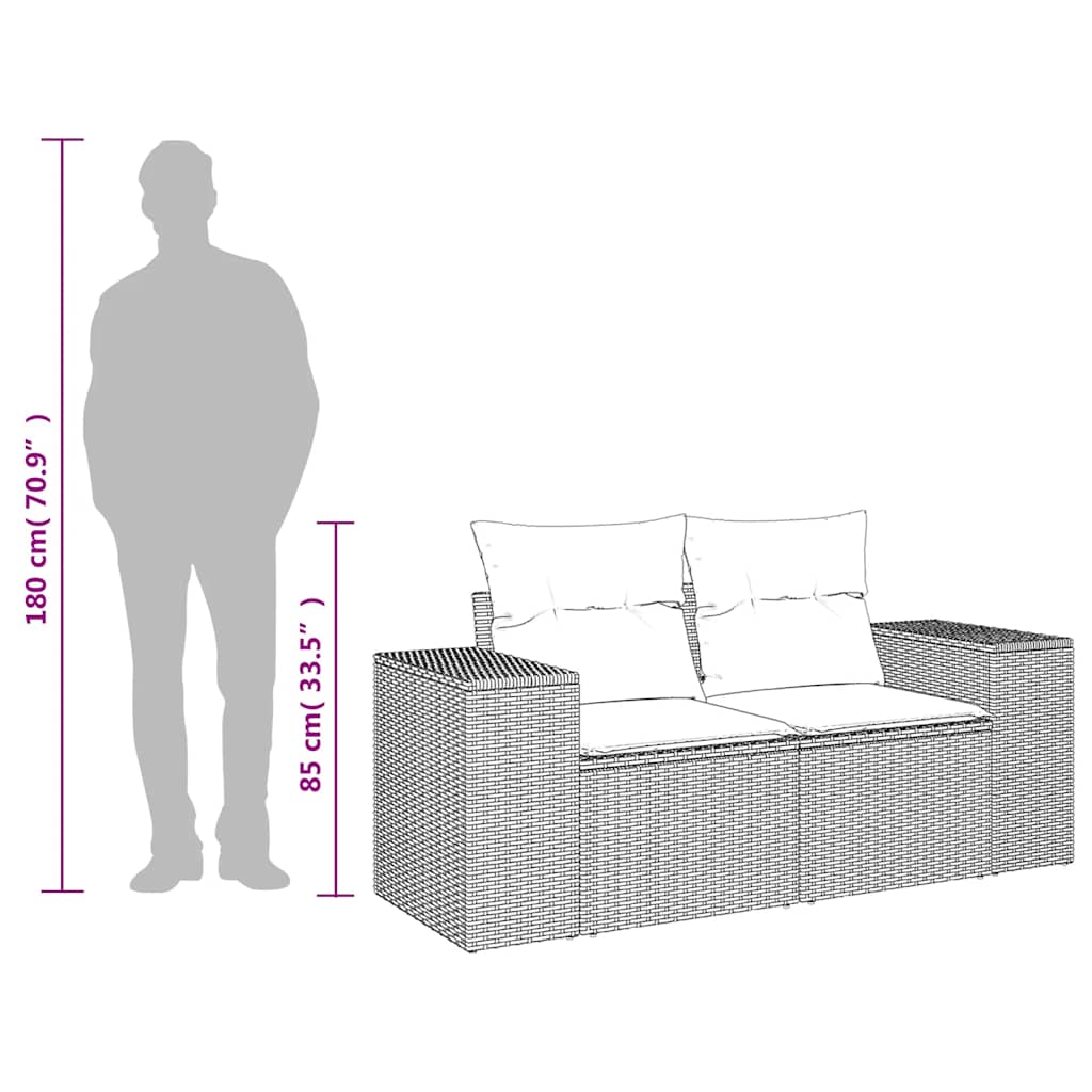 Divano da Giardino con Cuscini a 2 Posti Nero in Polyrattan | homemem39