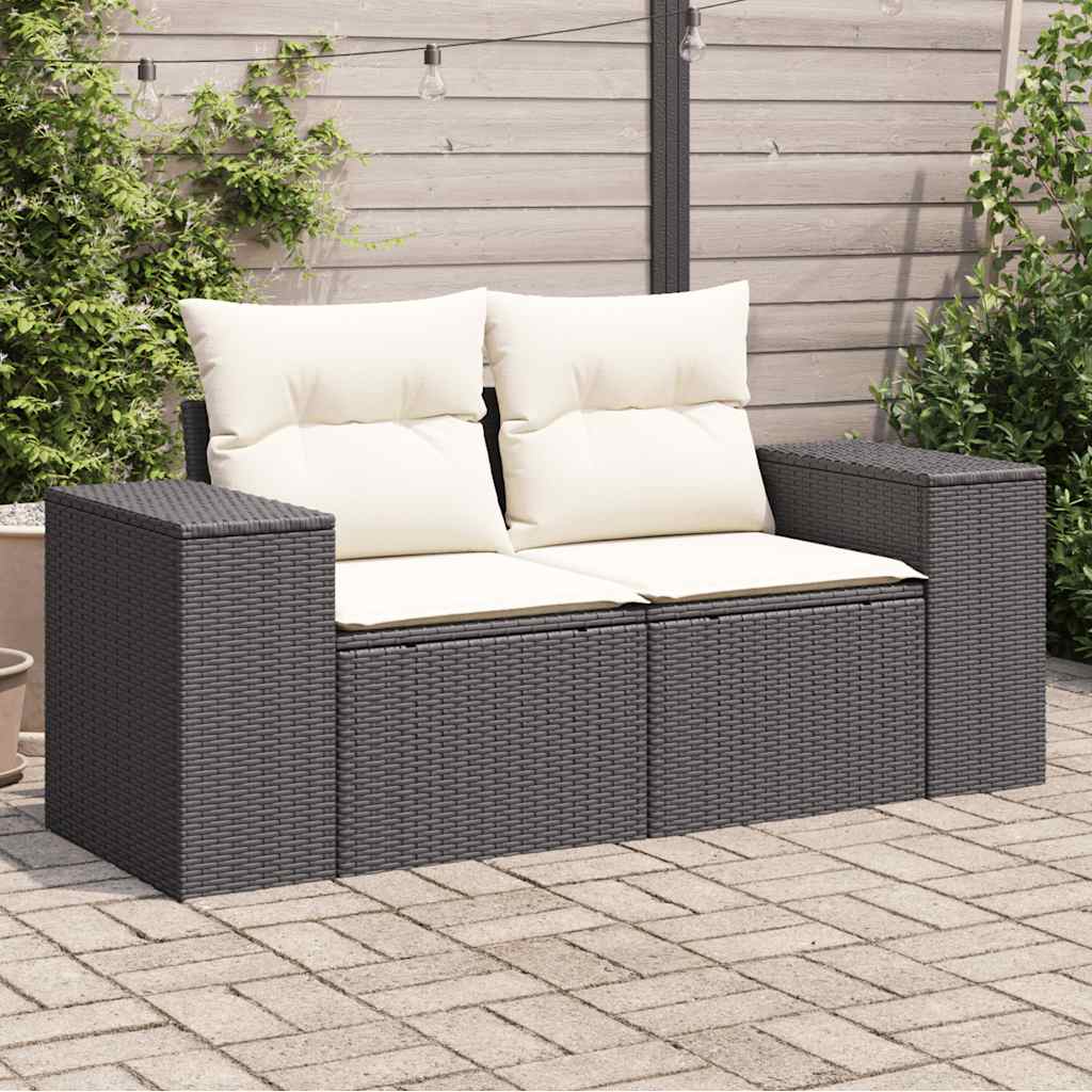 Divano da Giardino con Cuscini a 2 Posti Nero in Polyrattan | homemem39
