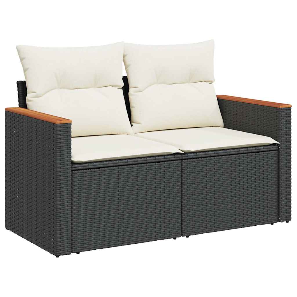 Divano da Giardino con Cuscini a 2 Posti Nero in Polyrattan | homemem39