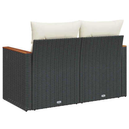Divano da Giardino con Cuscini a 2 Posti Nero in Polyrattan | homemem39
