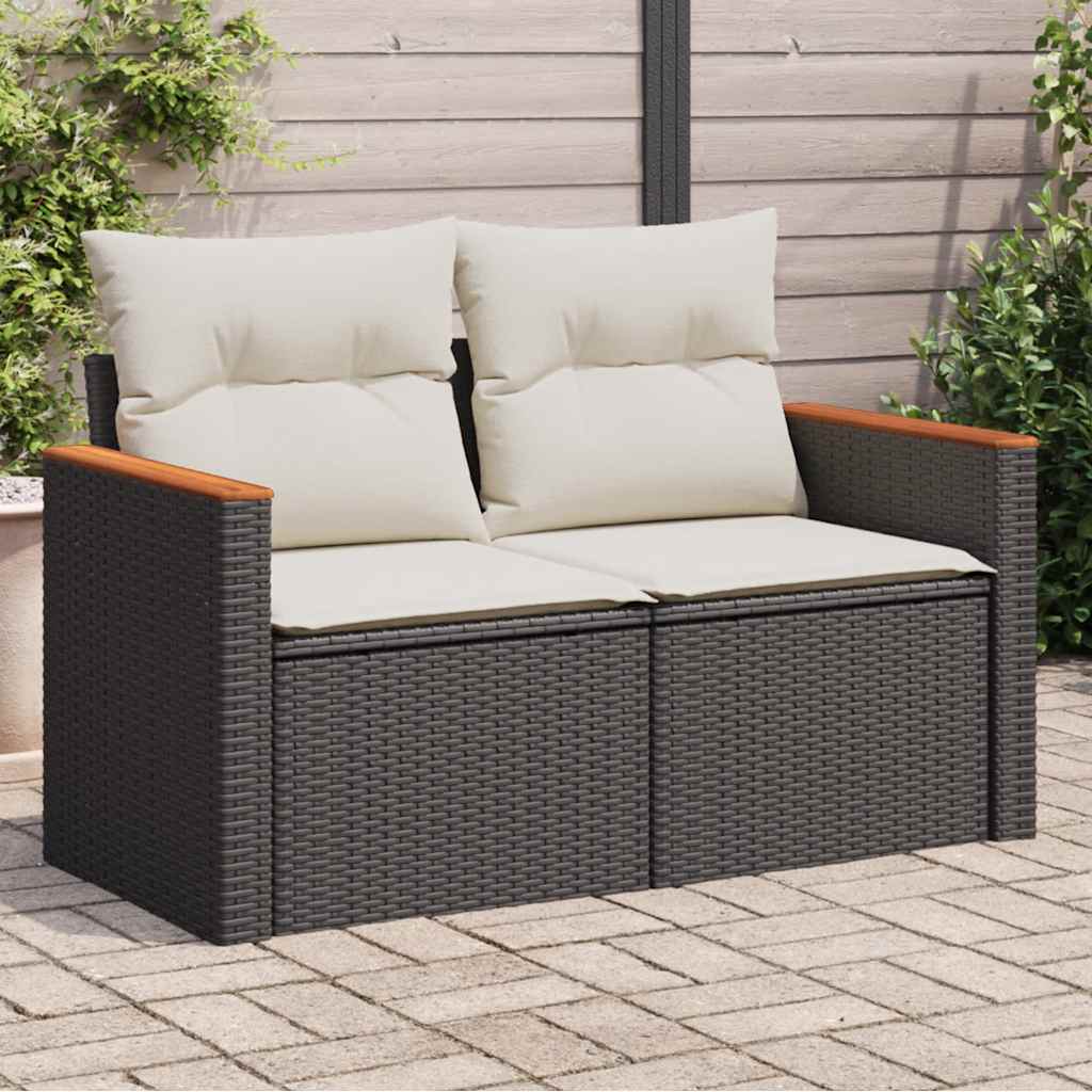 Divano da Giardino con Cuscini a 2 Posti Nero in Polyrattan | homemem39