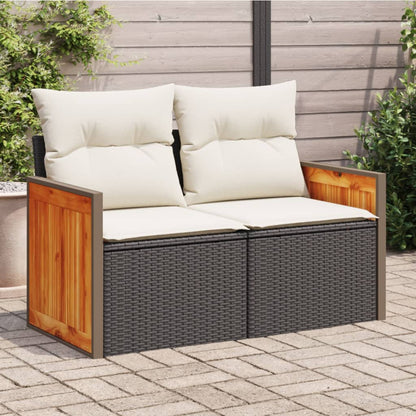 Divano da Giardino con Cuscini a 2 Posti Nero in Polyrattan | homemem39
