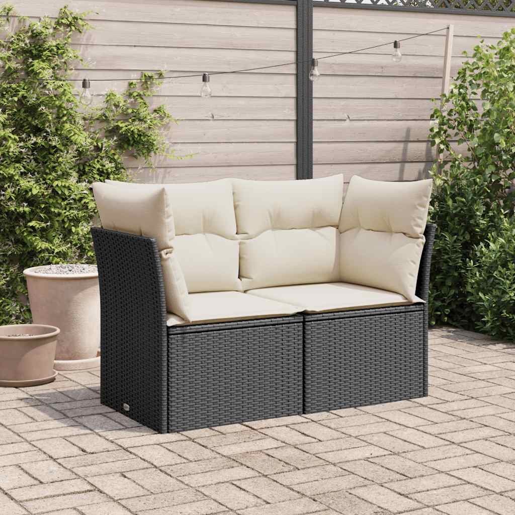 Divano da Giardino con Cuscini a 2 Posti Nero in Polyrattan | homemem39