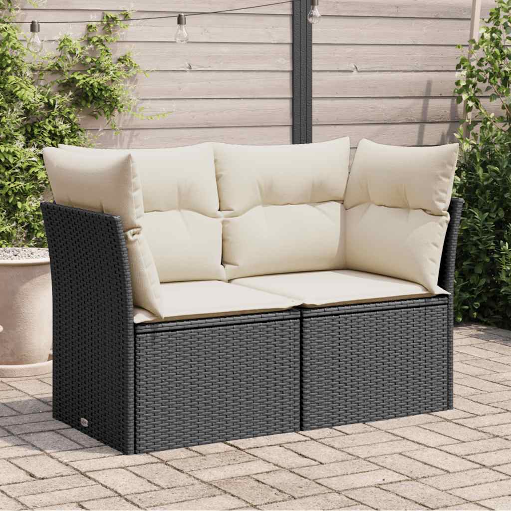Divano da Giardino con Cuscini a 2 Posti Nero in Polyrattan | homemem39