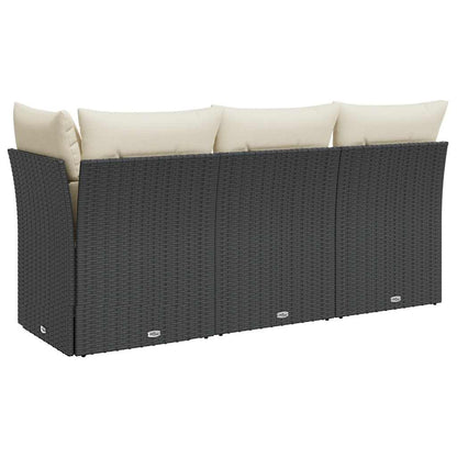 Divano da Giardino a 3 Posti con Cuscini Nero in Polyrattan | homemem39
