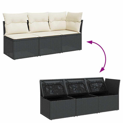 Divano da Giardino a 3 Posti con Cuscini Nero in Polyrattan | homemem39