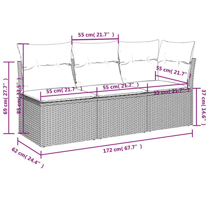Divano da Giardino a 3 Posti con Cuscini Nero in Polyrattan | homemem39