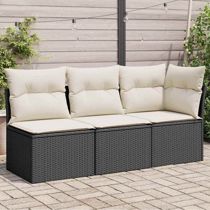 Divano da Giardino a 3 Posti con Cuscini Nero in Polyrattan | homemem39