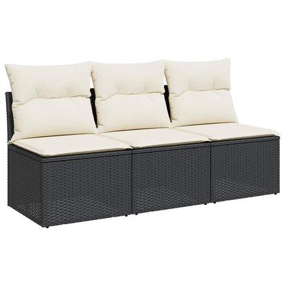 Divano da Giardino a 3 Posti con Cuscini Nero in Polyrattan | homemem39