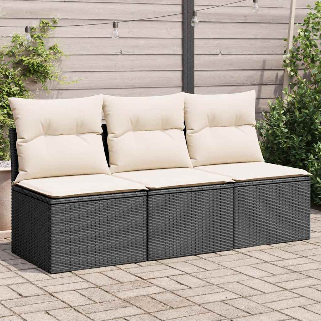 Divano da Giardino a 3 Posti con Cuscini Nero in Polyrattan | homemem39