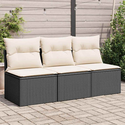 Divano da Giardino a 3 Posti con Cuscini Nero in Polyrattan | homemem39