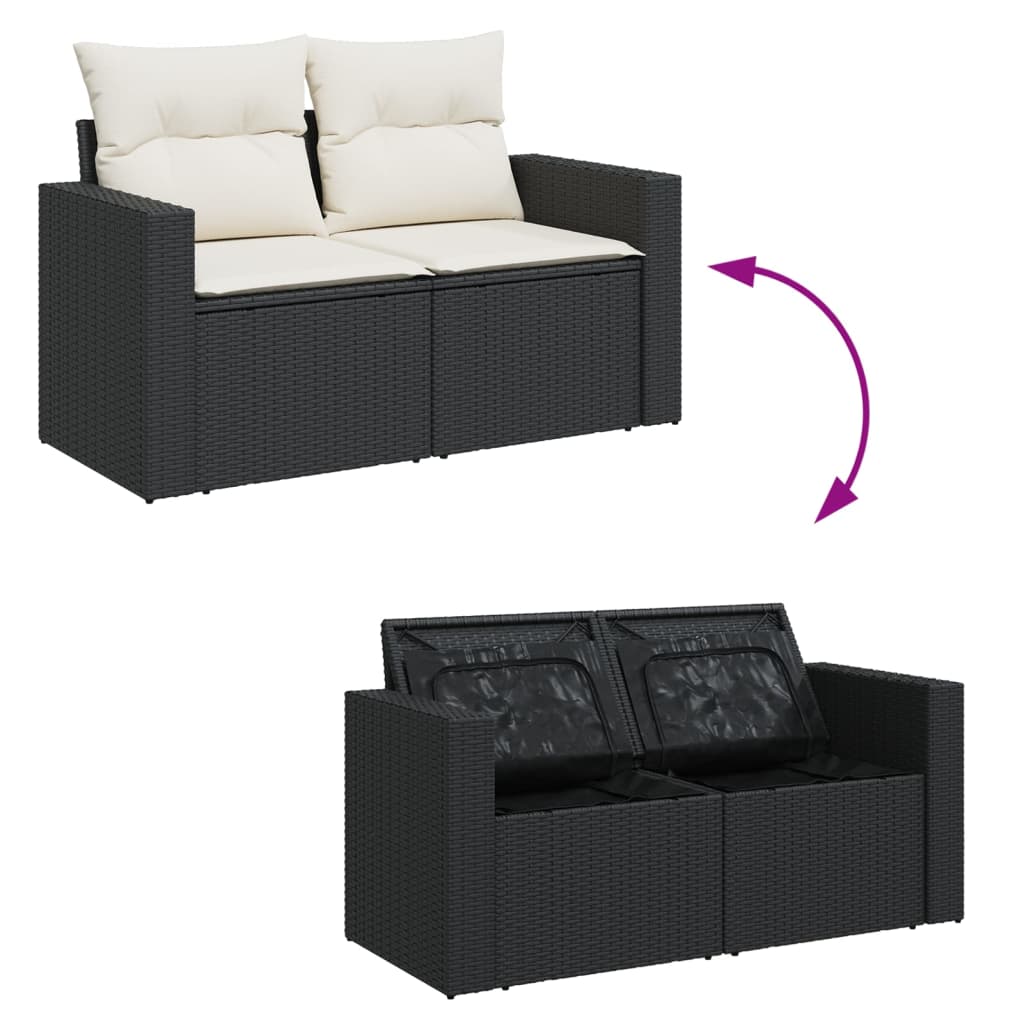 Divano da Giardino con Cuscini a 2 Posti Nero in Polyrattan | homemem39