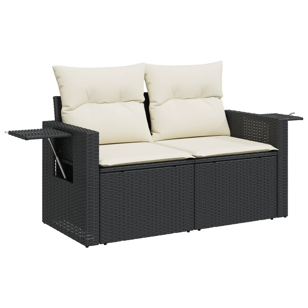 Divano da Giardino con Cuscini a 2 Posti Nero in Polyrattan - homemem39