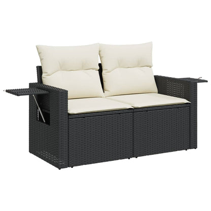 Divano da Giardino con Cuscini a 2 Posti Nero in Polyrattan - homemem39