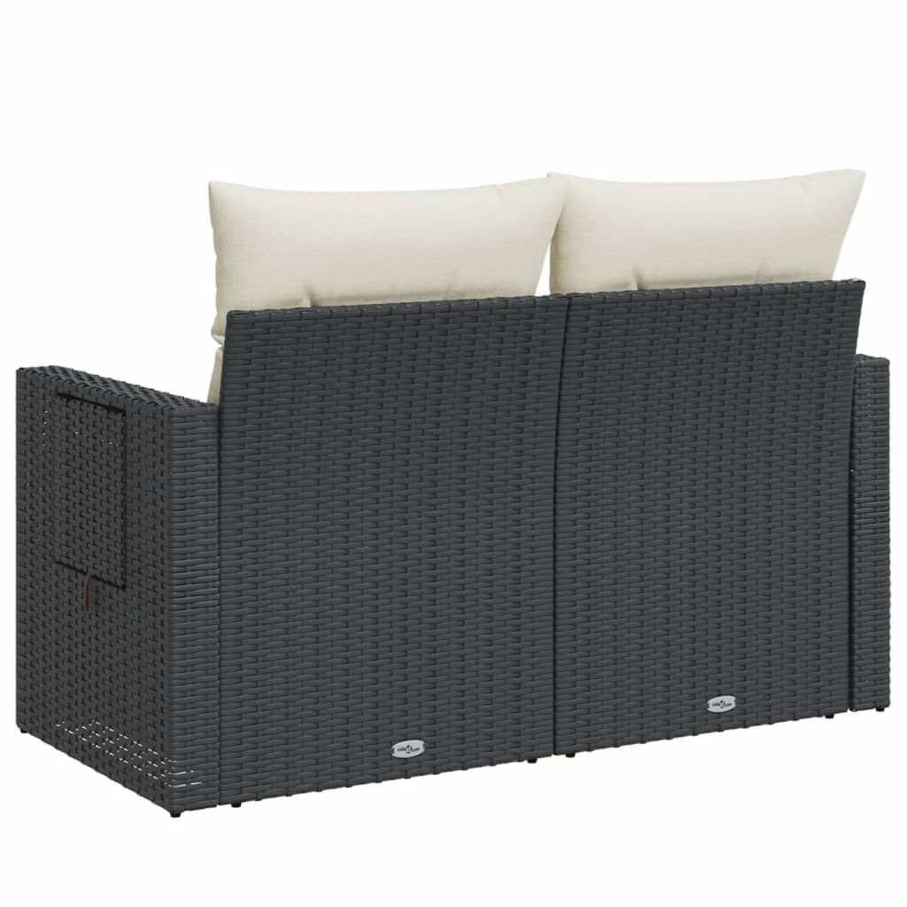 Divano da Giardino con Cuscini a 2 Posti Nero in Polyrattan - homemem39