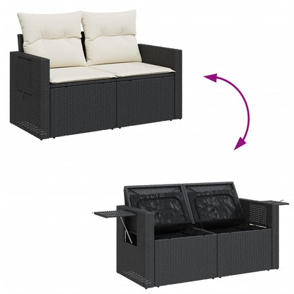 Divano da Giardino con Cuscini a 2 Posti Nero in Polyrattan - homemem39