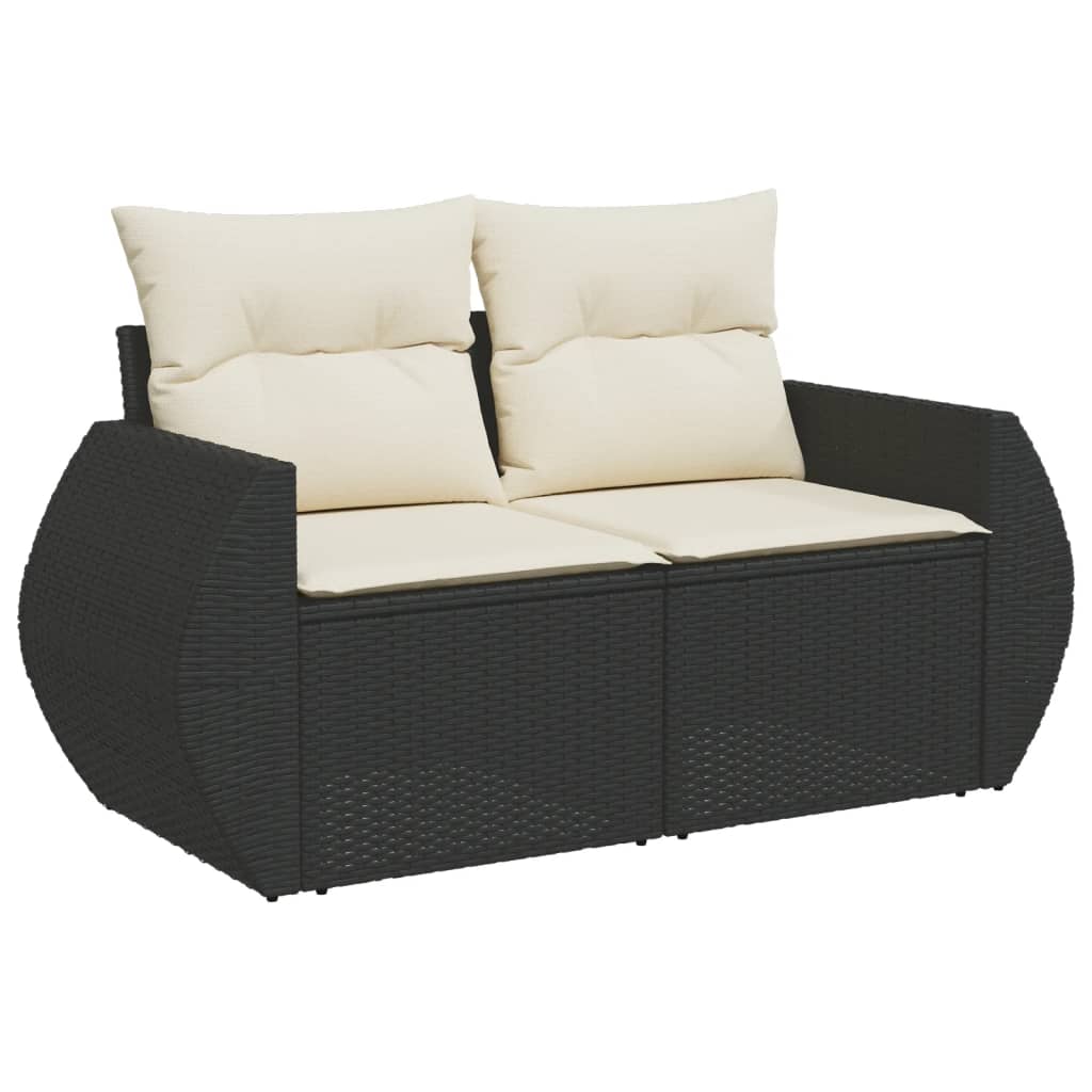 Divano da Giardino con Cuscini a 2 Posti Nero in Polyrattan - homemem39