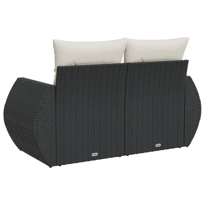 Divano da Giardino con Cuscini a 2 Posti Nero in Polyrattan - homemem39