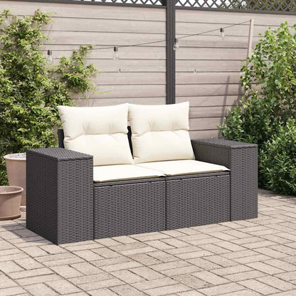 Divano da Giardino con Cuscini a 2 Posti Nero in Polyrattan | homemem39