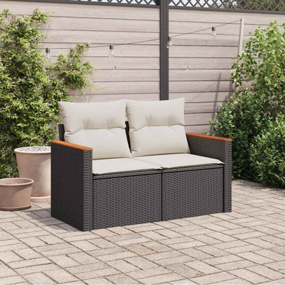 Divano da Giardino con Cuscini a 2 Posti Nero in Polyrattan | homemem39