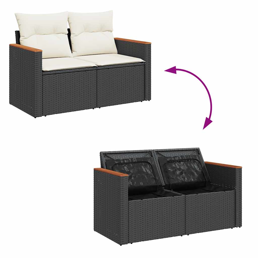 Divano da Giardino con Cuscini a 2 Posti Nero in Polyrattan | homemem39