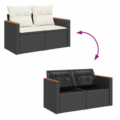 Divano da Giardino con Cuscini a 2 Posti Nero in Polyrattan | homemem39