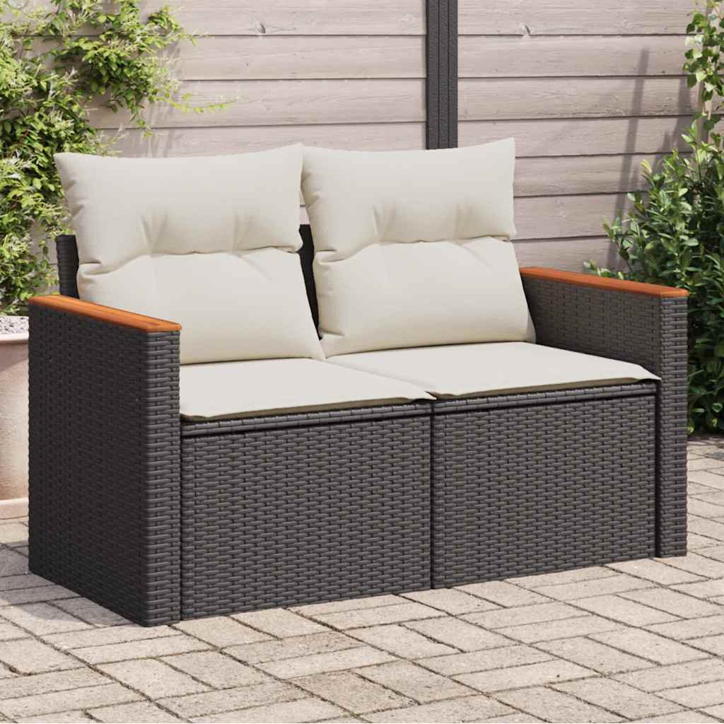 Divano da Giardino con Cuscini a 2 Posti Nero in Polyrattan | homemem39