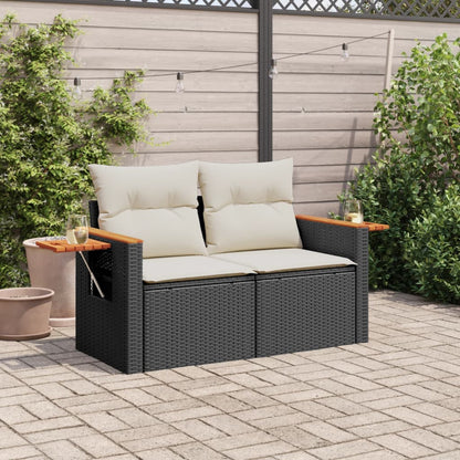 Divano da Giardino con Cuscini a 2 Posti Nero in Polyrattan | homemem39