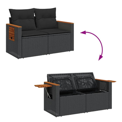Divano da Giardino con Cuscini a 2 Posti Nero in Polyrattan | homemem39