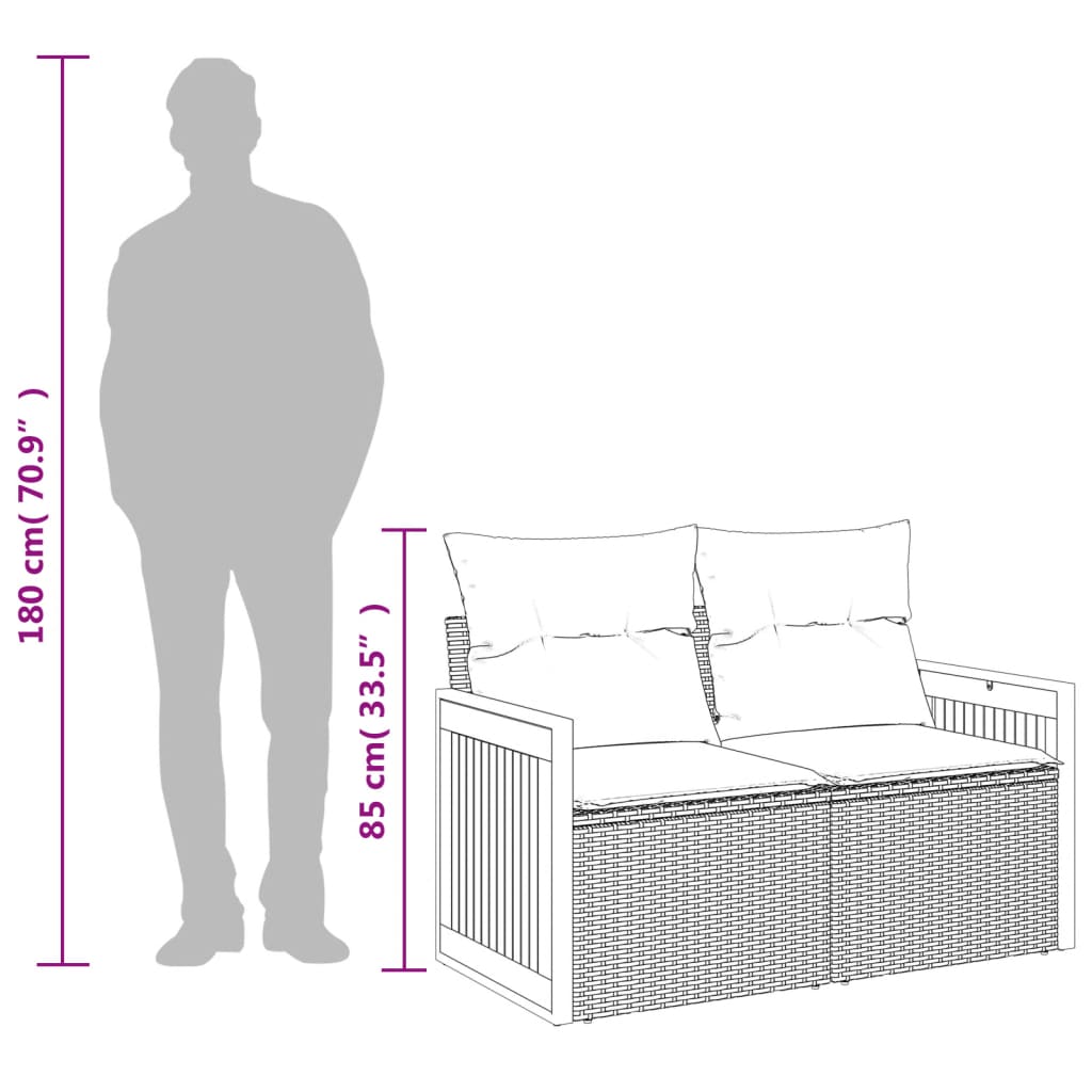 Divano da Giardino con Cuscini a 2 Posti Nero in Polyrattan | homemem39
