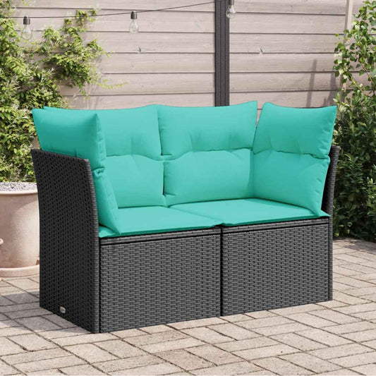 Divano da Giardino con Cuscini a 2 Posti Nero in Polyrattan