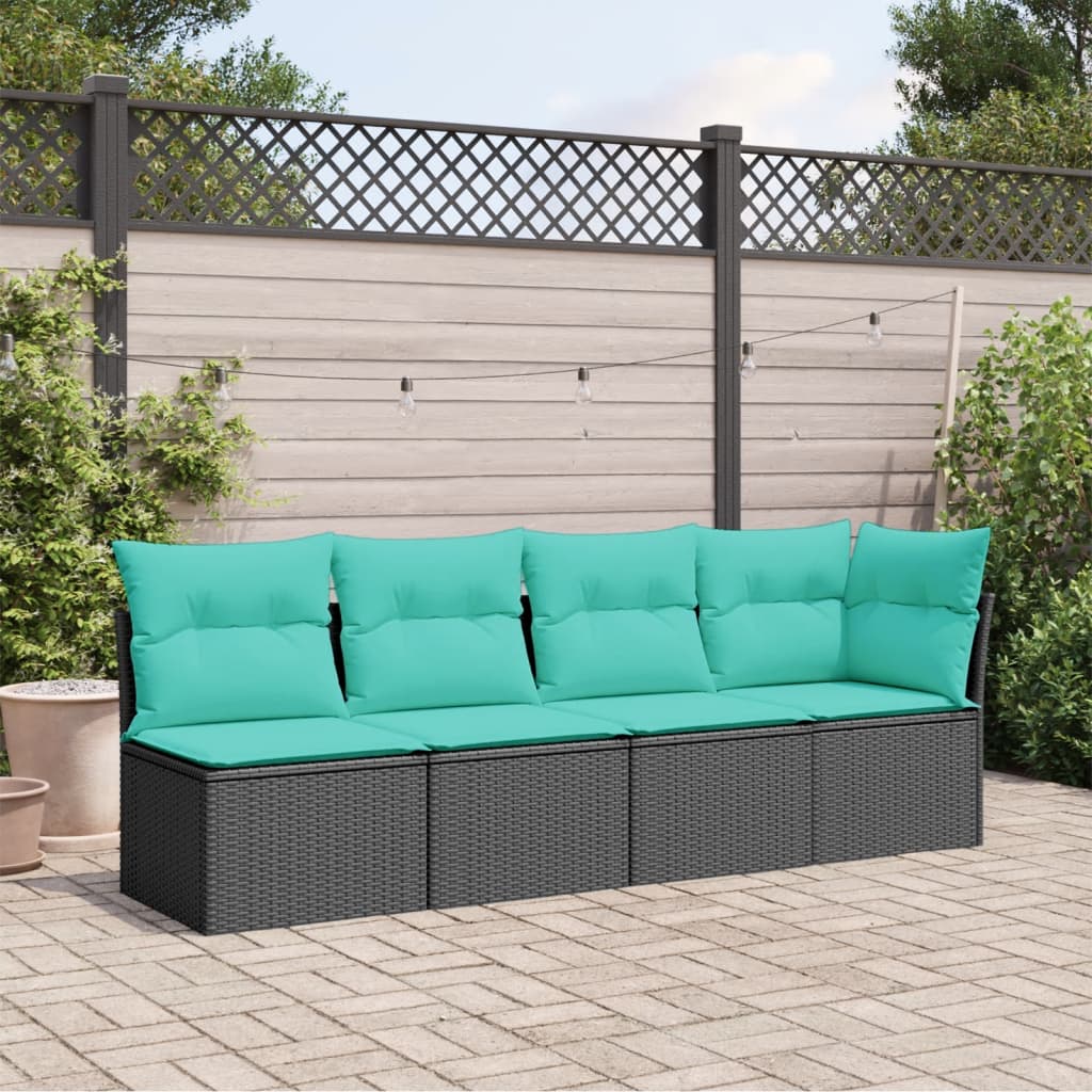 Divano da Giardino con Cuscini a 4 Posti Nero in Polyrattan | homemem39
