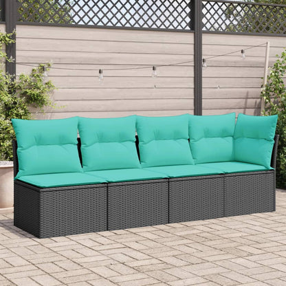Divano da Giardino con Cuscini a 4 Posti Nero in Polyrattan | homemem39