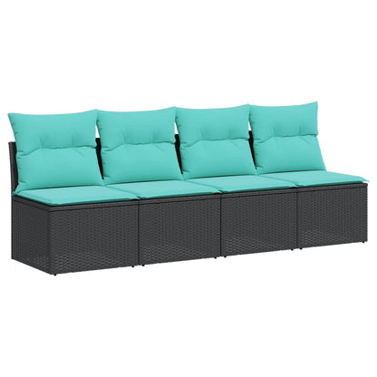 Divano da Giardino con Cuscini a 4 Posti Nero in Polyrattan | homemem39