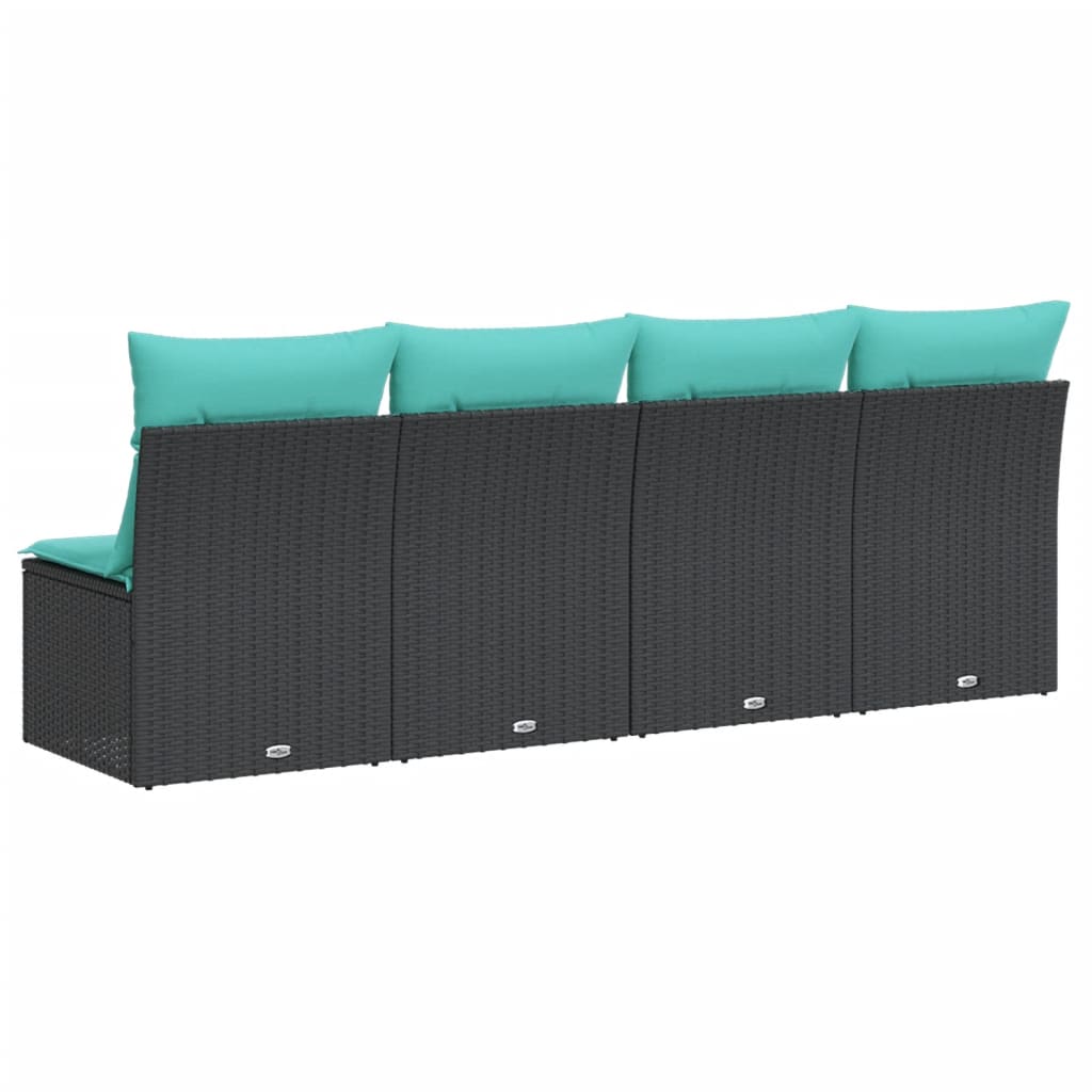 Divano da Giardino con Cuscini a 4 Posti Nero in Polyrattan | homemem39