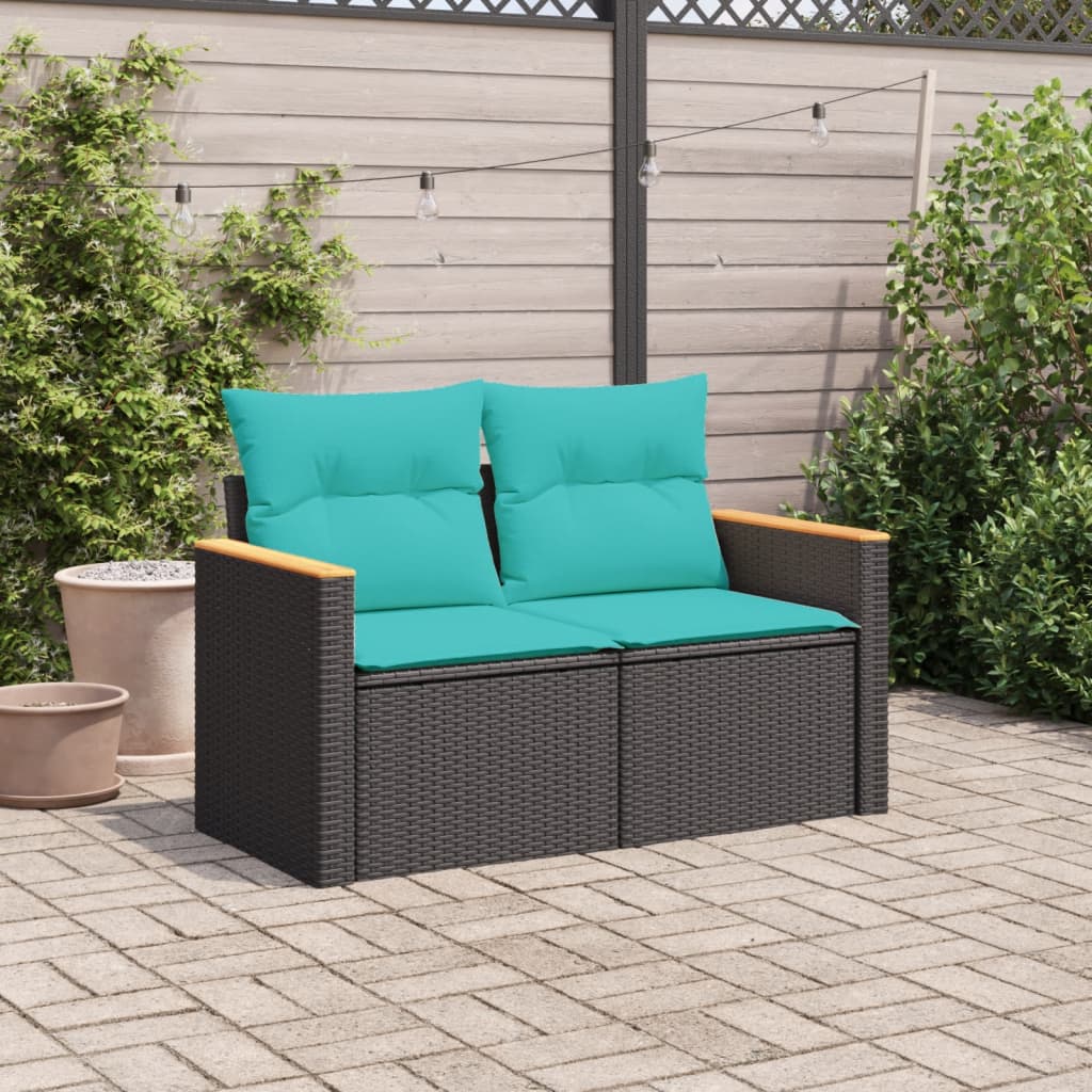 Divano da giardino con cuscini 2 posti nero in polyrattan | homemem39