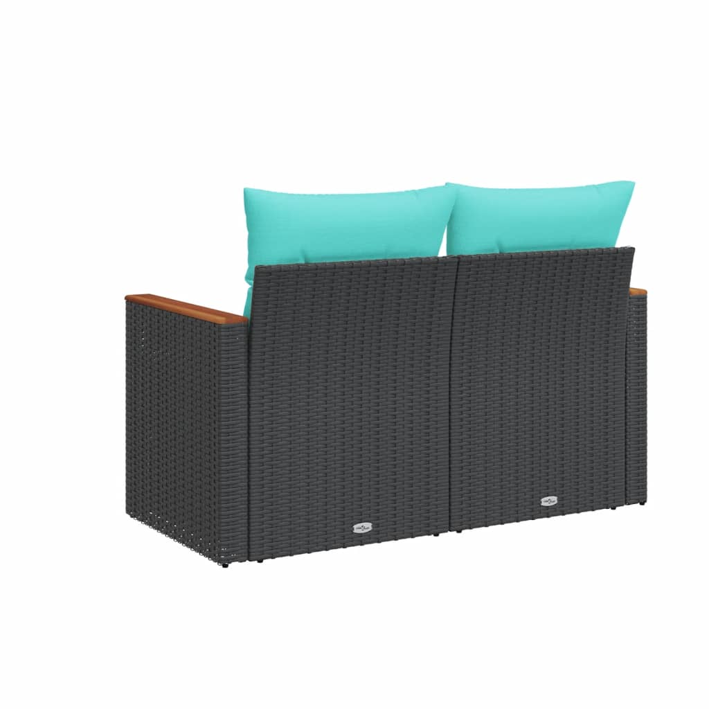 Divano da giardino con cuscini 2 posti nero in polyrattan | homemem39
