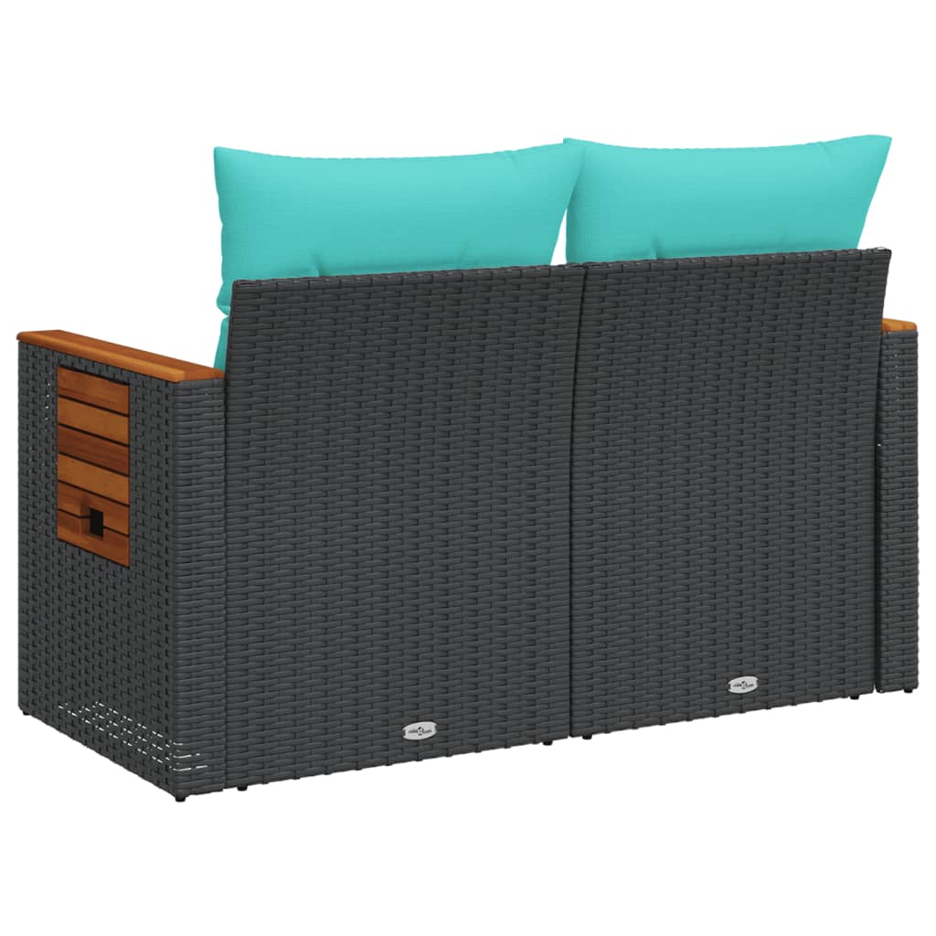 Divano da giardino con cuscini 2 posti nero in polyrattan | homemem39