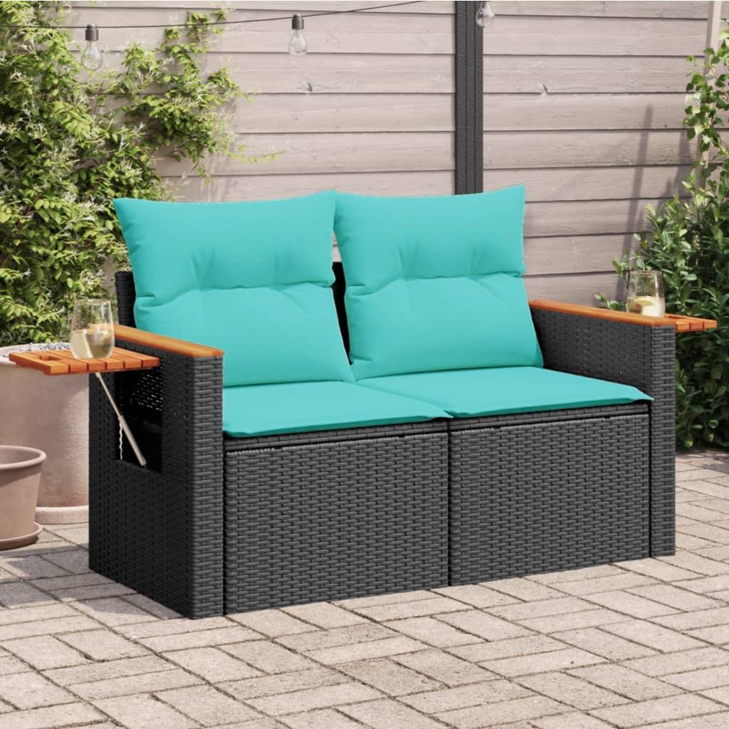 Divano da giardino con cuscini 2 posti nero in polyrattan | homemem39